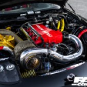 View inside the bonet of black 4 Rotor Mazda RX-7: 1500BHP Beast