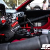 The red and black interior of a Rotor Mazda RX 7