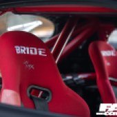 The red lined seats inside a Rotor Mazda RX 7
