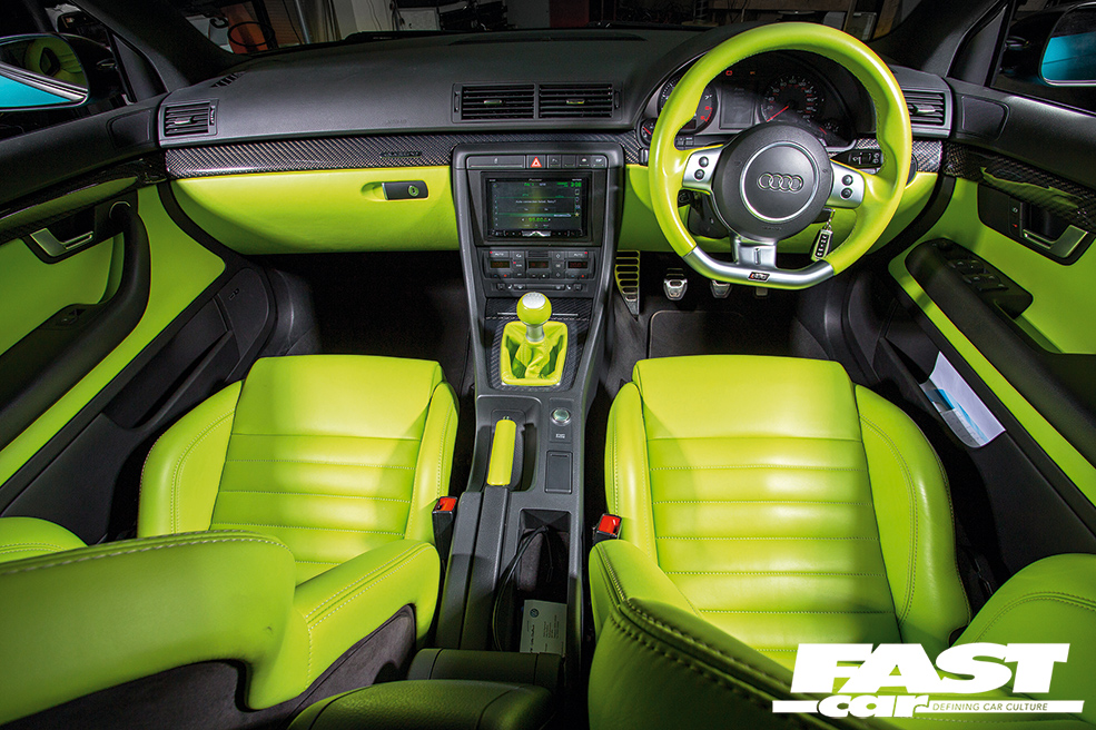 The interior of CAR AUDIO SECURITY'S AUDI RS4 AVANT B7