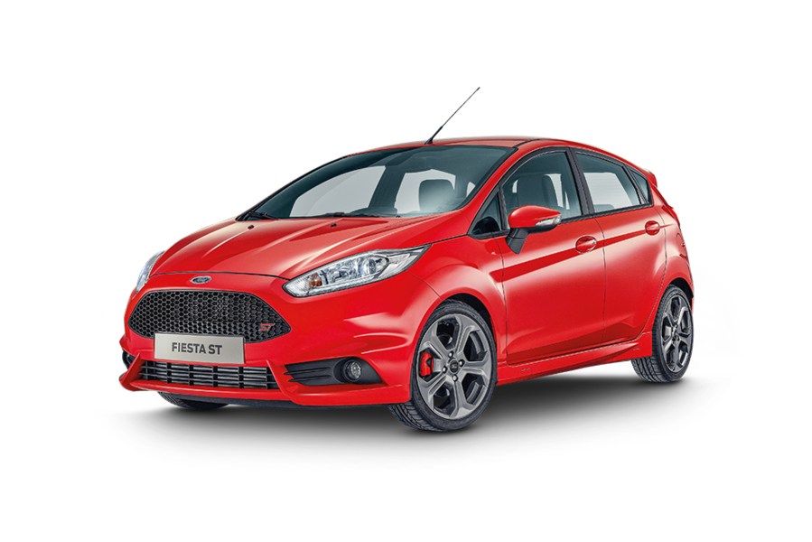 studio image of Ford Fiesta Mk7 ST180 in red with white background