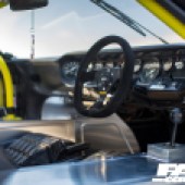 A view toward the steering wheel of a Lamborghini Miura