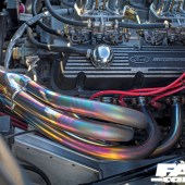 A shot of an oil spill coloured part of a Lamborghini Miura engine
