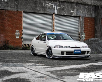 Front right shot of a white Spoon Integra DC2