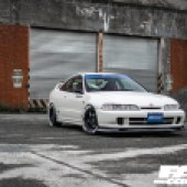 Front right shot of a white Spoon Integra DC2