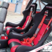 A view of the red and black seats inside a Honda Civic Type R